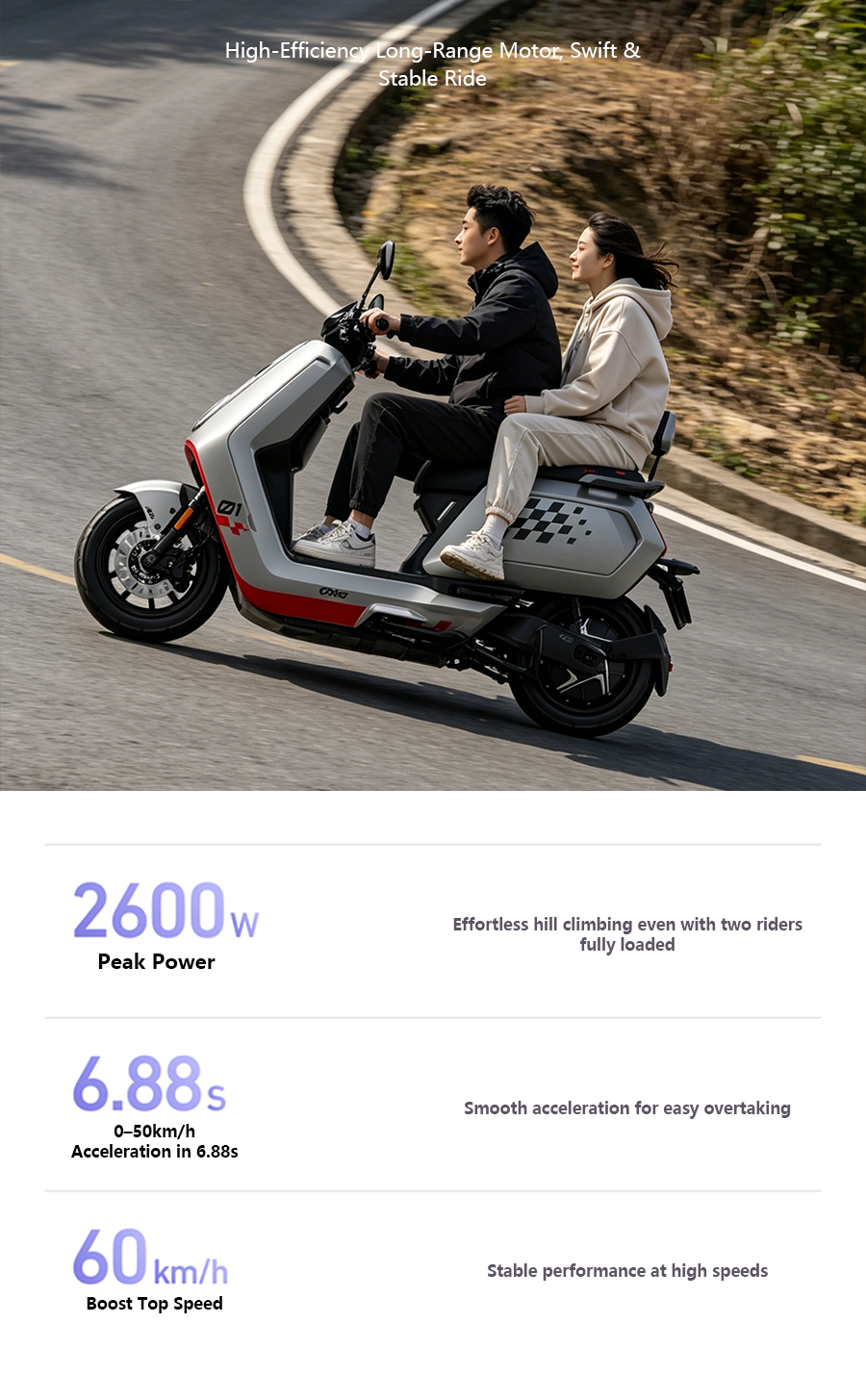 TuTe Silver-Red Flagship High-Power Electric Motorcycle